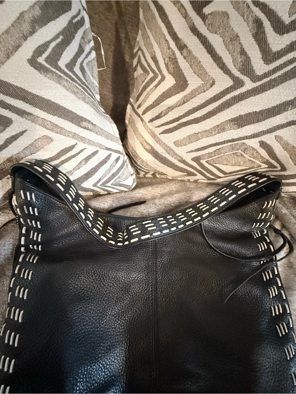 Rebecca Minkoff Black Leather Shoulder Hobo with Contrast Whipstitch